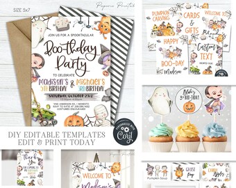 Editable Halloween Birthday Party Bundle: Invitation, Banner (DIY Corjl) #BP129