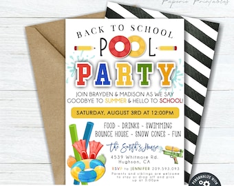 Editable Back to School Pool Party Invitation (DIY Corjl Template)