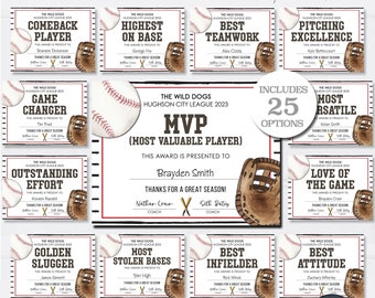 Editable Baseball Award Certificates, Award Ceremony Certificates, End of Season Baseball Awards, Team Party Printables - DIY w/Corjl #CO17