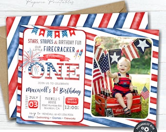 4th of July Birthday Invitation: Firecracker Theme (DIY Corjl) #BP89