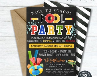 EDITABLE Back to School Pool Party Invitation - End of Summer Party Invitation - Pool Party Back to School  Invitation- DIY with Corjl-#SO10