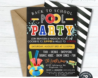 Editable Back to School Pool Party Invitation (DIY Corjl Template)