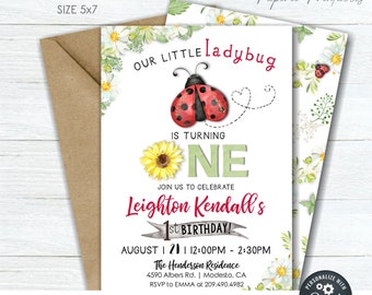 EDITABLE Ladybug Birthday Invitation, Our Little Ladybug Birthday Invitation, Ladybug Party Invitation - Edit with Corjl - #BP118