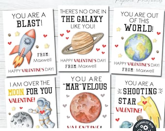 Editable Outer Space Valentine Tags, Space Valentine Cards , Kids Valentine Cards, School Valentine Tags, Mar-velous - DIY with Corjl  #VT31