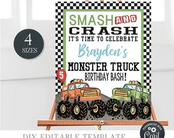 Monster Truck Birthday Welcome Sign: Editable Party Decor (Digital Download) #BP10