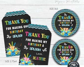 Editable Pool Party Favor Tags: Birthday Thank You (Digital Download) #BP70