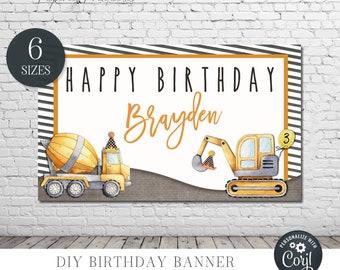 EDITABLE Construction Birthday Backdrop - Construction Birthday Banner - Construction Birthday Party Decorations - DIY with Corjl - #BP48