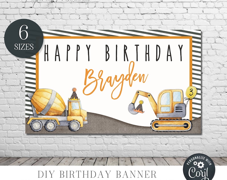 EDITABLE Construction Birthday Backdrop Construction Birthday Banner Construction Birthday Party Decorations DIY with Corjl