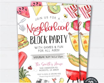 Editable Block Party BBQ Invitation: Neighborhood Cookout (Digital Download)