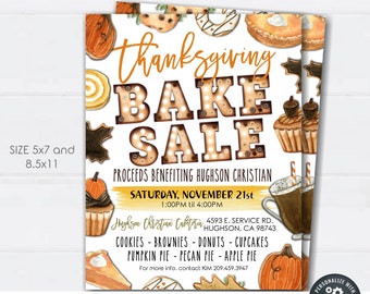 EDITABLE Thanksgiving Bake Sale Flyer, Fall School Bake Sale Flyer, Church Bake Sale Event, Thanksgiving Bake Sale - DIY with Corjl - #FH10