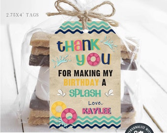 Editable Pool Party Favor Tags: Birthday Thank You (Digital Download) #BP65