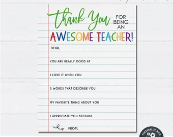 EDITABLE Teacher Appreciation Gift, Thank You Teacher Gift, All About My Teacher Printable, Teacher Gift Printable, DIY w/Corjl - #TAF04