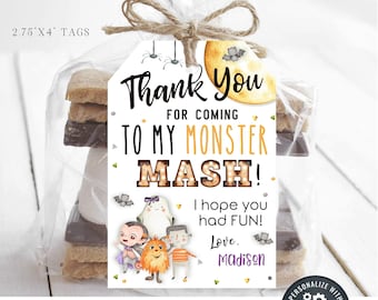 EDITABLE Halloween Birthday Party Favor Tags - Monster Mash Thank You Tag - Monster Mash Halloween Birthday Party - Edit with Corjl - #BP97