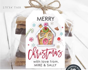 Editable Christmas Gift Tags, DIY Gift Tags, Merry Christmas Gift Tags, Gingerbread Christmas Gift Tags, Sweets Tag, Edit with Corjl - #CT18