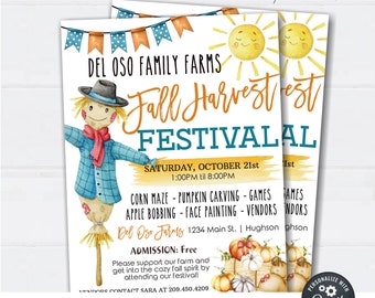 Editable Fall Harvest Festival Flyer: School, Church, Company (DIY Corjl)