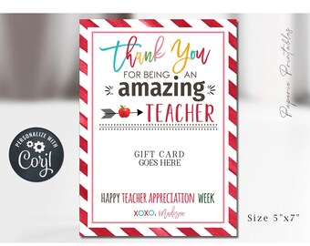Editable Teacher Appreciation Gift Card Holder (5x7) (Corjl)