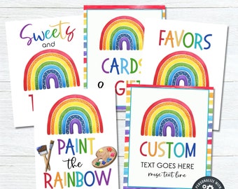 Rainbow Birthday Party Signs: Editable DIY Decorations (Digital Download) #BP161