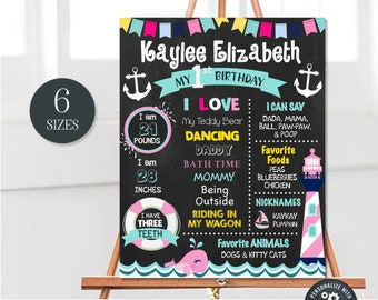 EDITABLE Sailor Birthday Milestone Poster, Nautical Birthday Stats Sign, Stats Board, First Birthday Milestone Poster, DIY edit Corjl #BCB01