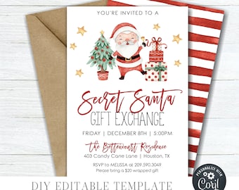 Editable Secret Santa Invitation: Christmas Party Gift Exchange (Digital Download) #CP46