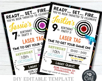 EDITABLE Laser Tag Birthday Party Invitation - Boy Laser Tag Birthday Party - Girl Laser Tag Birthday Invitation - DIY with Corjl - #BP08