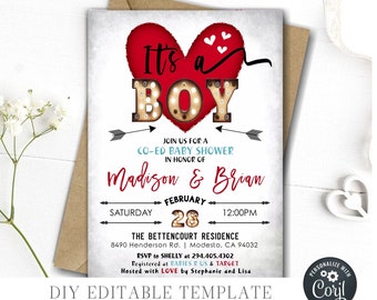 Valentine's Day Baby Shower Invitation: It's a Boy (Editable Corjl Template) #BS12