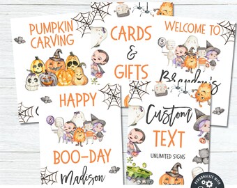 EDITABLE Halloween Signs, Halloween Birthday Decorations, Spooky Treat, Pumpkin Carving, Digital Download Sign, DIY Corjl #BP97 #BP99 #BP129