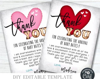 Valentine's Baby Shower Thank You Card: Heart Design (Editable with Corjl) #BS12
