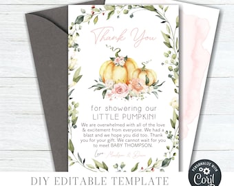 EDITABLE Greenery Baby Shower Thank You Card - Editable Pumpkin Baby Shower Thank You -  Baby Shower Thank Card - Edit with CORJL - #BS73
