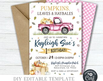 Pumpkin Birthday Invitation: Siblings or Twins, Photo Option (DIY Corjl) #BP09