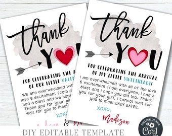 Valentine's Baby Shower Thank You Card: Editable Sweetheart Design (Digital Download) #BS13