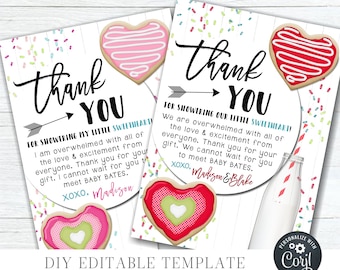 Valentine's Baby Shower Thank You Card: Editable Sweetheart Design (Digital Download) #BS11