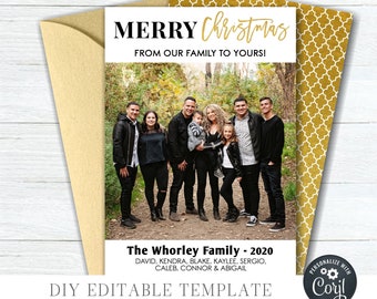 Editable Gold Foil Christmas Photo Card (DIY Corjl Template)