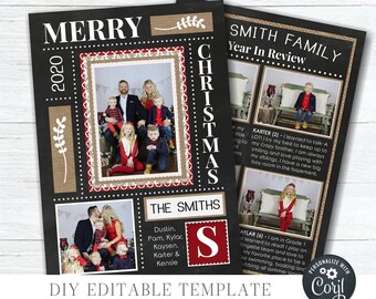 EDITABLE Year in Review Christmas Photo Card, Christmas Photo Card, Year in Review Template, 6 Photo Layout - DIY Edit with Corj l- #CC13