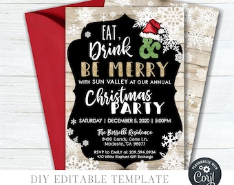 Editable Christmas Party Invitation: Eat, Drink & Be Merry (Digital Download)