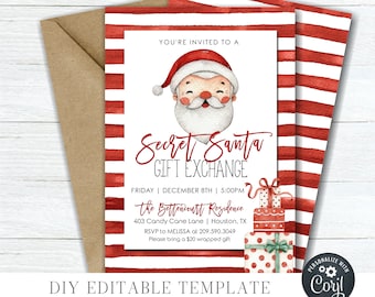 Editable Secret Santa Invitation: Christmas Party Gift Exchange (DIY Corjl Template) #CP46