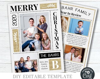 Editable Year in Review Christmas Photo Card: 6 Photo Layout (DIY Digital Template)