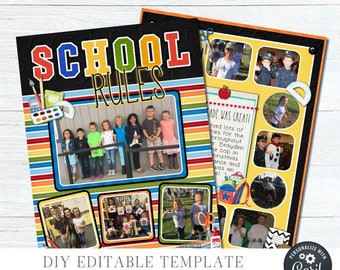 Editable School Scrapbook Pages: Photo Album Template (Digital Download)