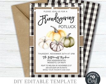 Editable Thanksgiving Feast Invitation: Friendsgiving Dinner Template (DIY) #TG22 #TG22