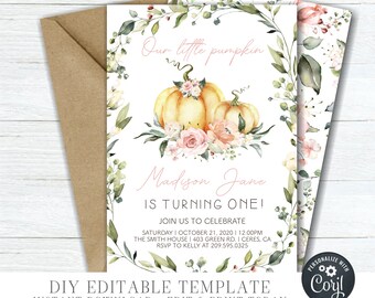 Pumpkin Birthday Invitation: Editable Siblings or Twins Template (Digital Download)