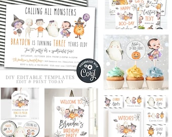 Halloween Birthday Party Bundle: Editable Invitation & Decorations (Corjl) #BP97