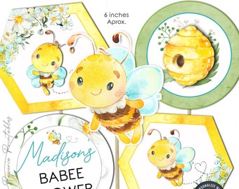Bee Baby Shower Centerpieces: Editable Party Decorations (DIY Corjl - Digital Download) #BS76