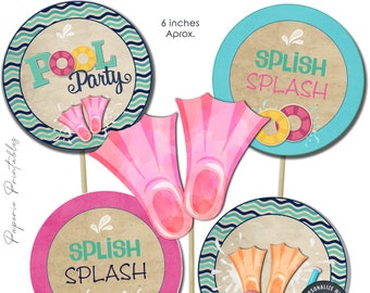 EDITABLE Pool Party Centerpieces, Pool Party Decorations, Pool Party Birthday Party, Pool Party Photo Props - DIY Edit with Corjl - #BP65