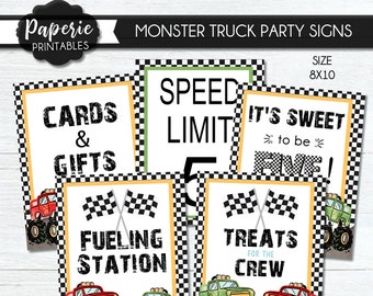 Letreros para fiesta de cumpleaños de Monster Truck: paquete de 5 piezas (descarga instantánea) #BP10