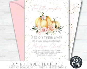 Twins Pumpkin Baby Shower Invitation: Editable Fall Theme (Digital Download) #BS73