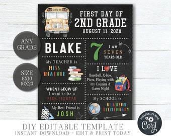 EDITABLE First Day of School Sign, Back to School Sign, First Day of Kindergarten, School Printable, Photo Prop - Edit with Corjl - #S128