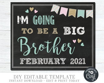 EDITABLE Big Brother Pregnancy Announcement Chalkboard – Big Brother Pregnancy Reveal - Pregnancy Sign, Photo Prop - Edit with Corjl - #G134