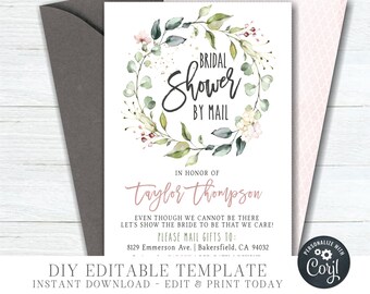 EDITABLE Bridal Shower by Mail Invitation - Floral Bridal Shower by Mail Invitation - Watercolor Bridal Shower Invite -Edit with Corjl-#SM12