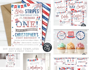 Editable 4th of July First Birthday Party Bundle (DIY) #BP94
