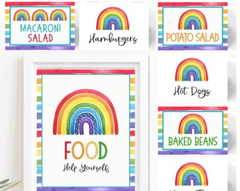 Editable Rainbow Party Food Labels: DIY Printable (Corjl) #BP161