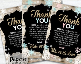 Winter Baby Shower Thank You Card - Snowflake Thank You Card - Winter Chalkboard Baby Shower Thank You - Personalized Thank You - #BS09 -